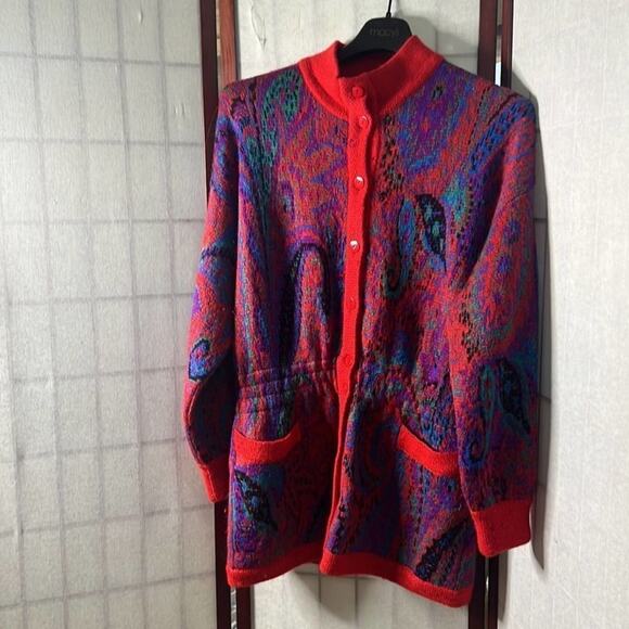ESCADA BY MARGARETHA LEV‎ MOHAIR BLEND PAISLEY CHUNKY VINTAGE SWEATER SIZE 42 - Picture 3 of 15